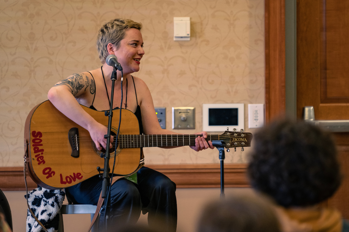 Lydia Loveless, featured artist at the Music Industry Summit, leads a workshop at Ohio University.