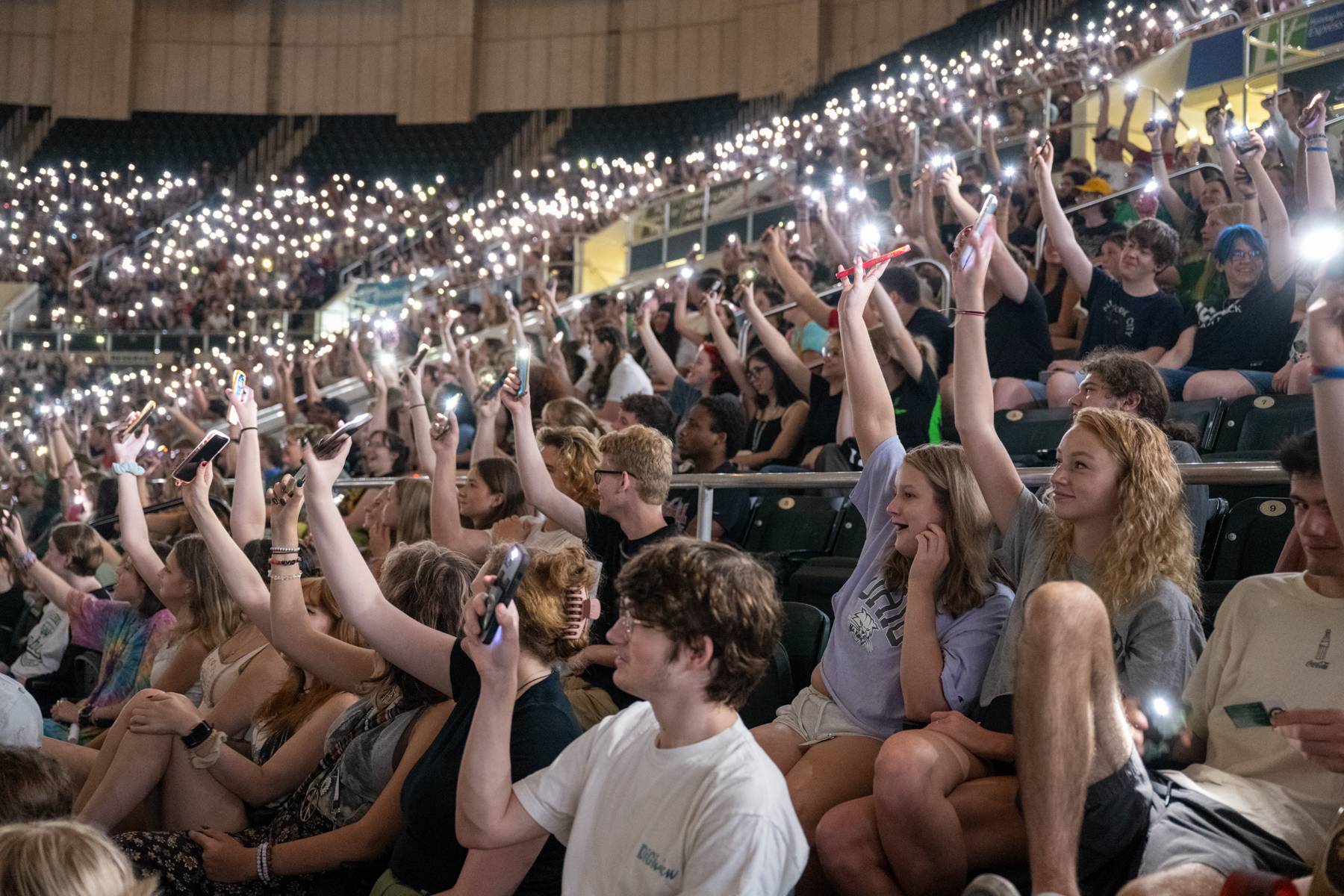 Students participate in an interactive survey at the First-Year Student Convocation