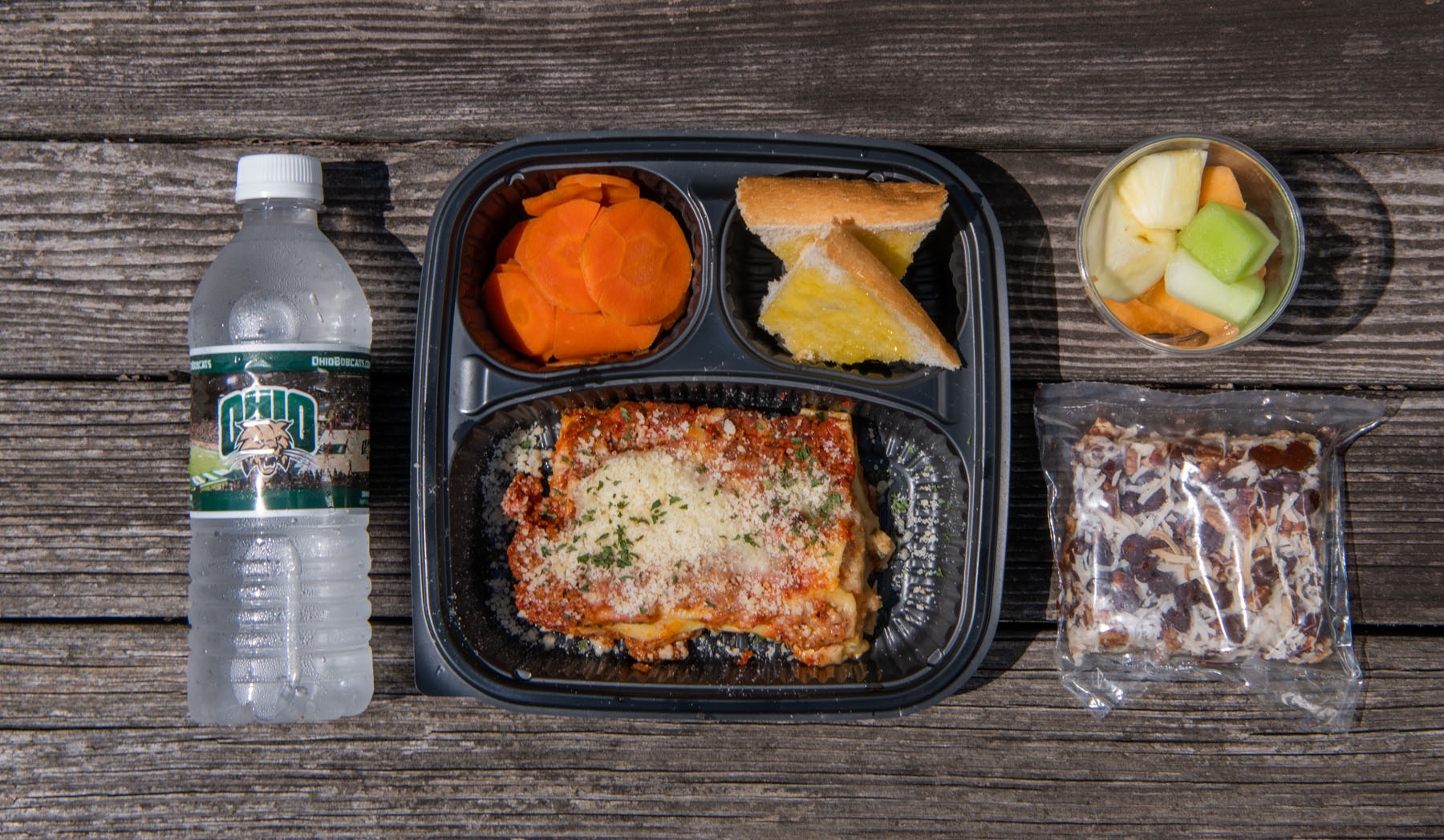 A portrait of a packaged and portioned lunch