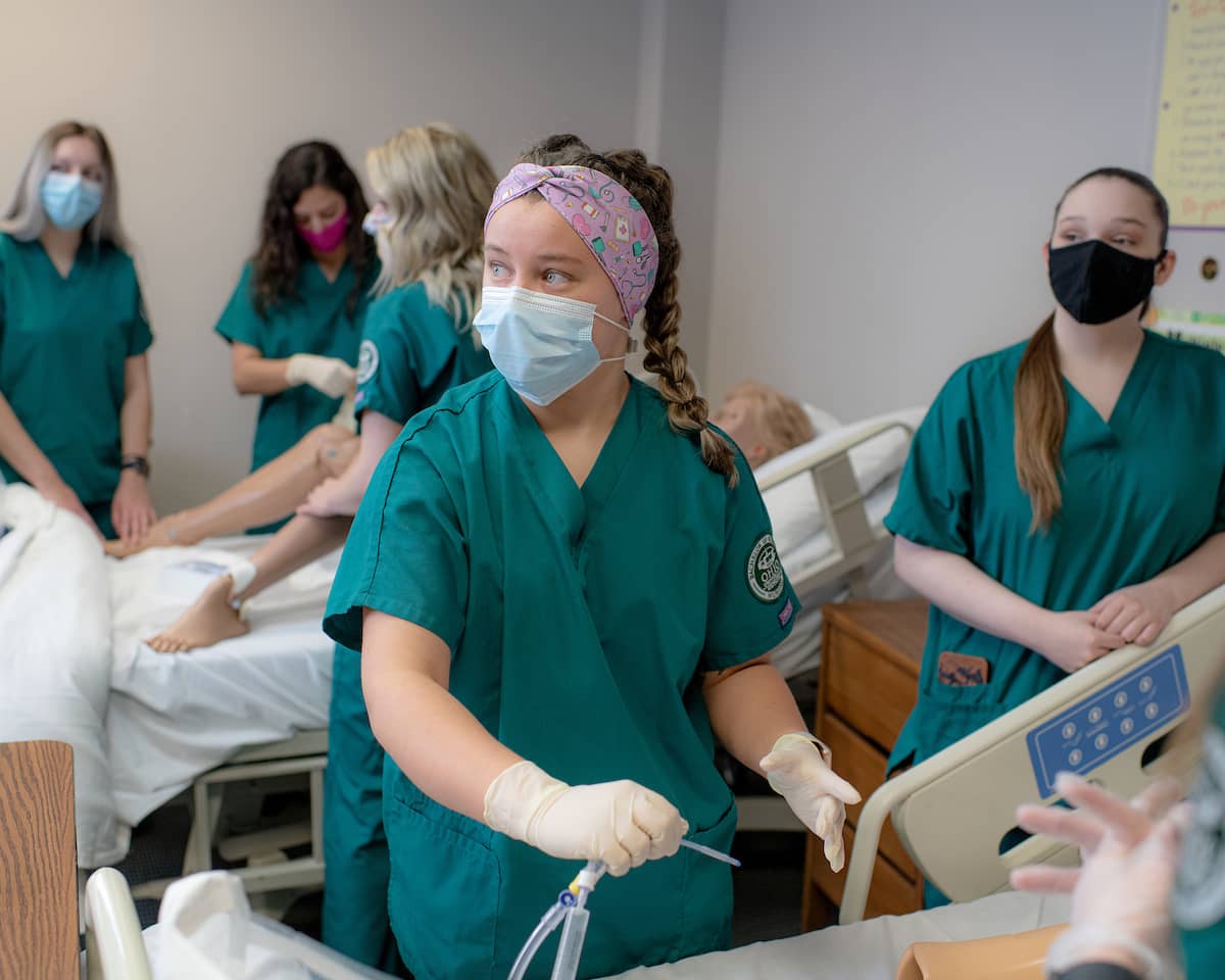 Students at Southern Campus working through a medical demonstration