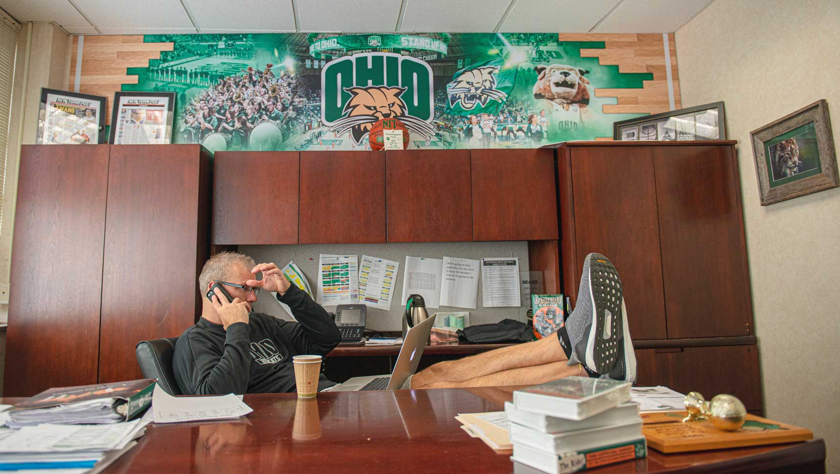 Jeff Boals in his office at the Convocation Center in Athens, Ohio