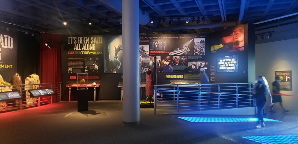 A second view of the social justice exhibit at the Rock & Roll Hall of Fame in Cleveland, Ohio