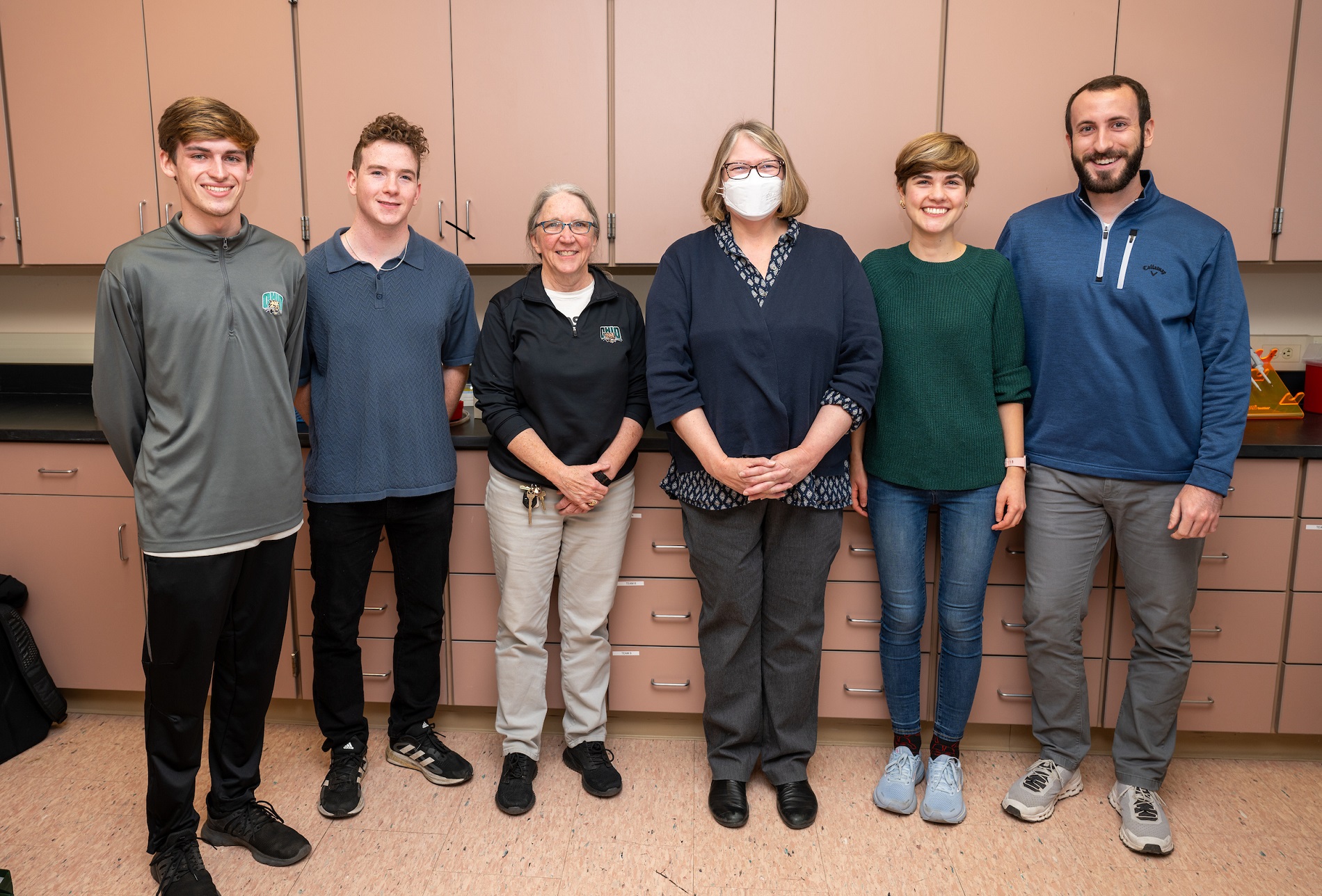Students Michael Lane, Nathan Smith and Victoria Swiler are shown with facilitator Nick Whitticar and Dr. Sarah Wyatt and Dr. Elizabeth Sayrs