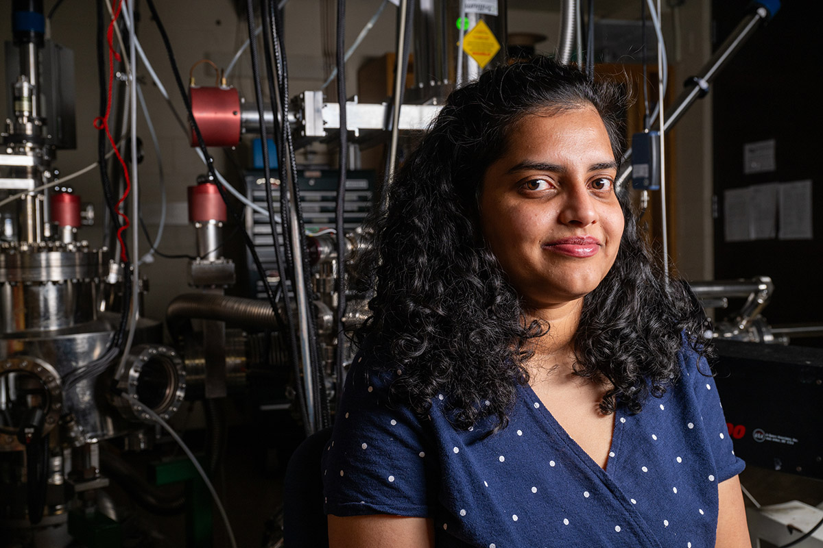 Physics Ph.D student Sneha Upadhyay in Clippinger Research Annex