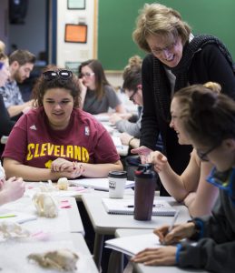 Assistant Professor and Food Studies Theme Director Theresa Moran mixes with Food Matters Club members at an interactive archaeology workshop. Photo by Alexandria Polanosky, BSVC ’17