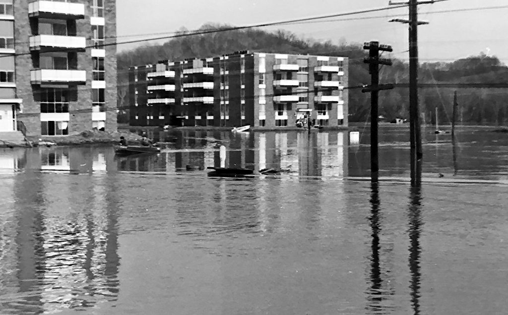 Lakeview apartments, 1964 flood, Athens Ohio