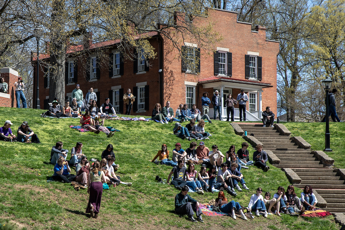 OHIO students have class outside at the Scripps Hall Amphitheater on a spring day