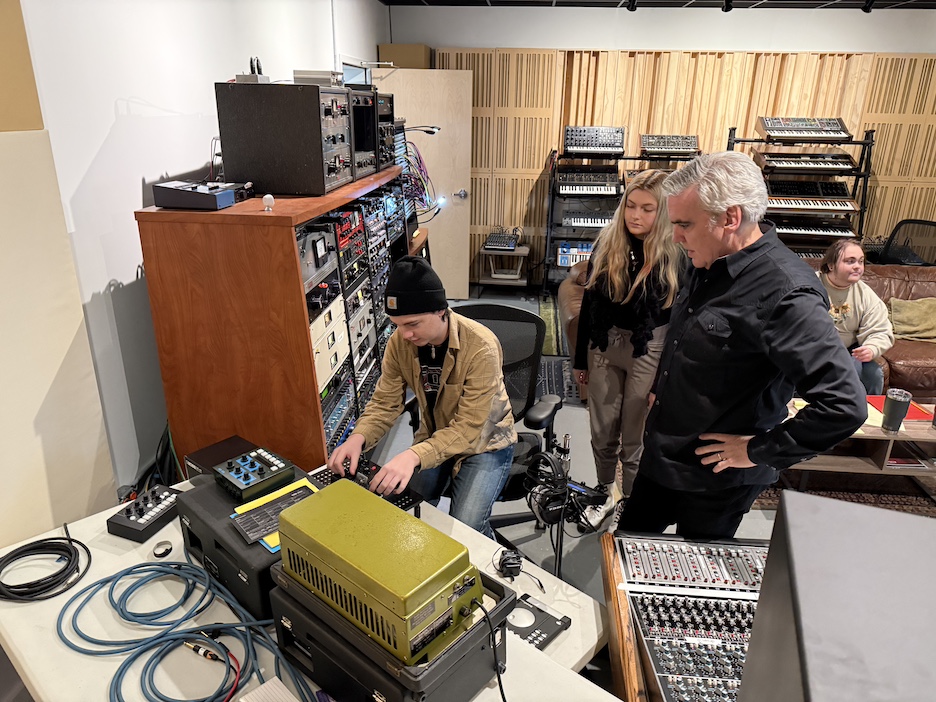 Students working in recording studio