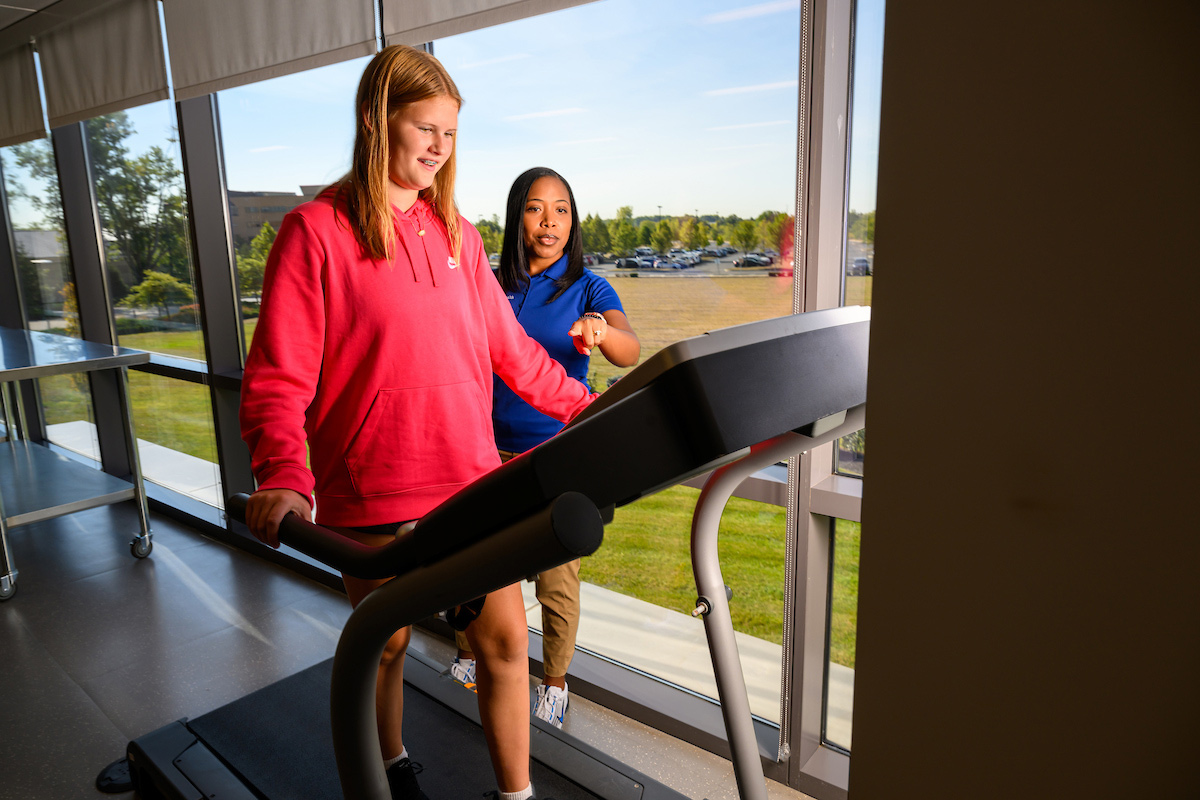 The pediatric athletic training program at Ohio University trains athletic trainers in adolescent care, including hands-on treadmill assessment and recovery strategies for teen athletes.
