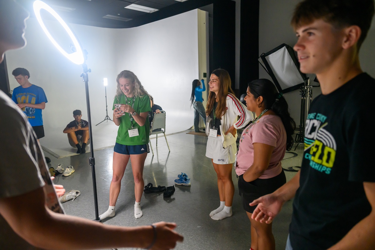 Students experiment with lighting in a studio