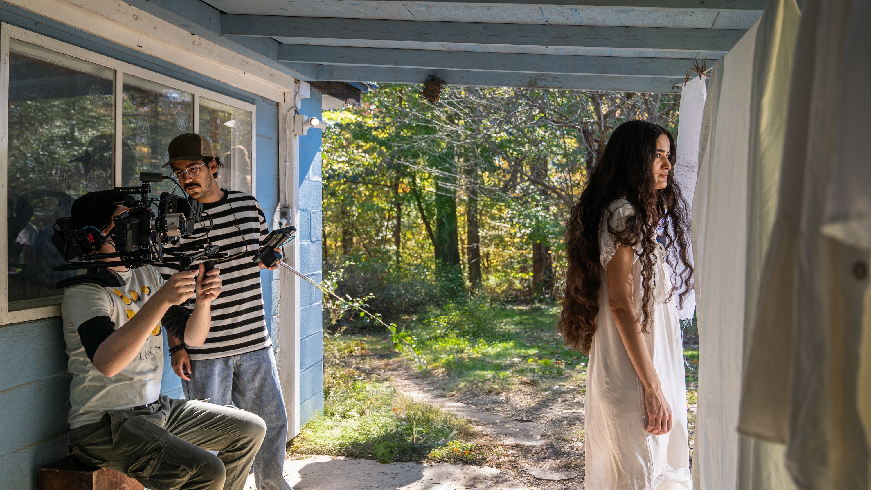 MJ Golzari and other crew members behind the scenes of "Pin"