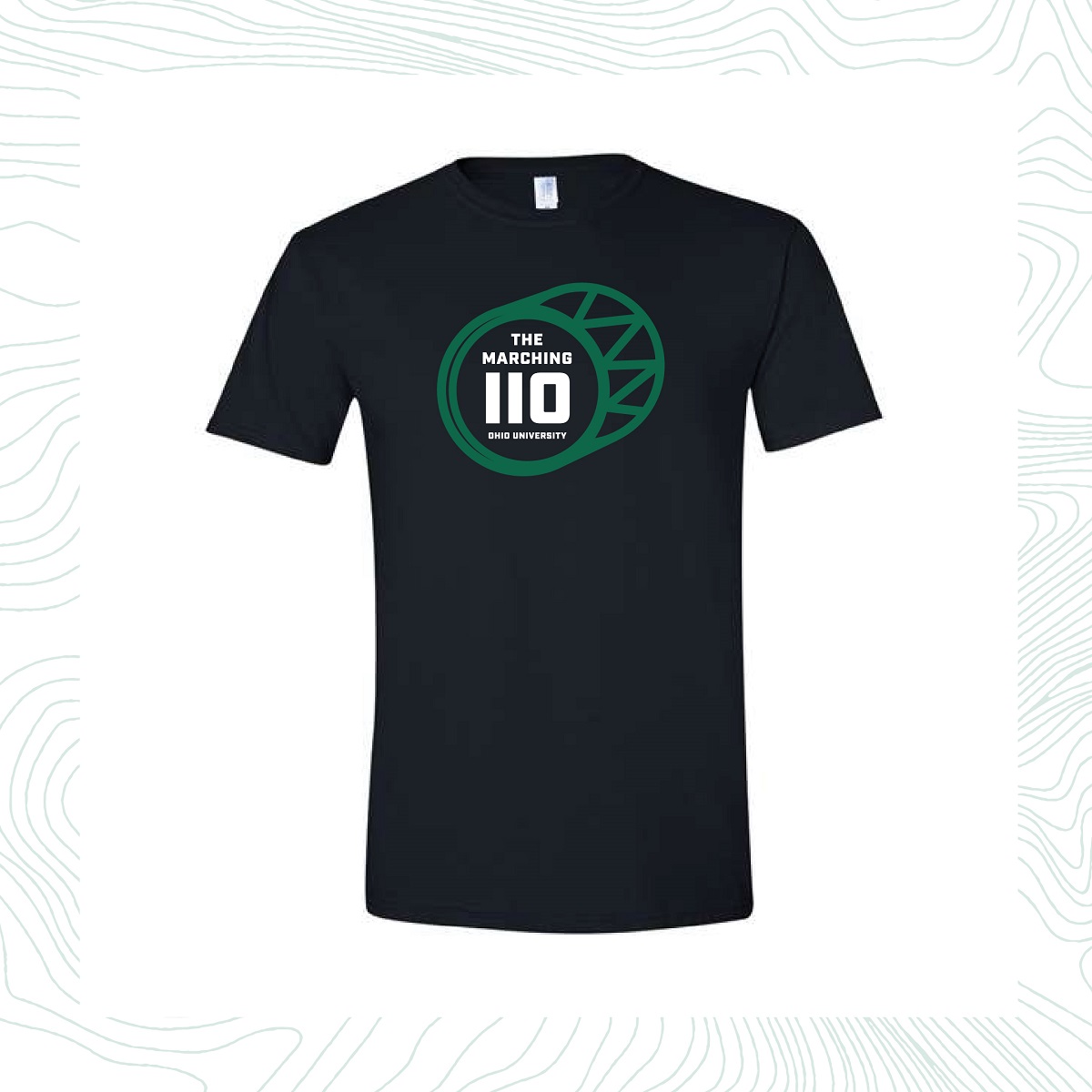 A black T-shirt with the words The Marching 110 - Ohio University