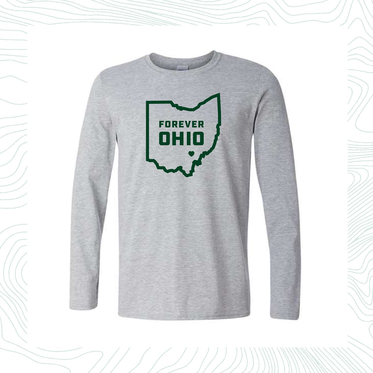A grey sweatshirt that says Forever OHIO and has an outline of the state of Ohio on it