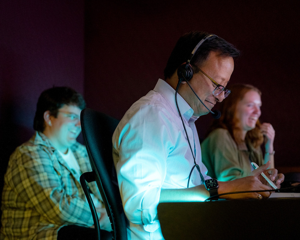 Atish Baidya and OHIO students work at WOUB