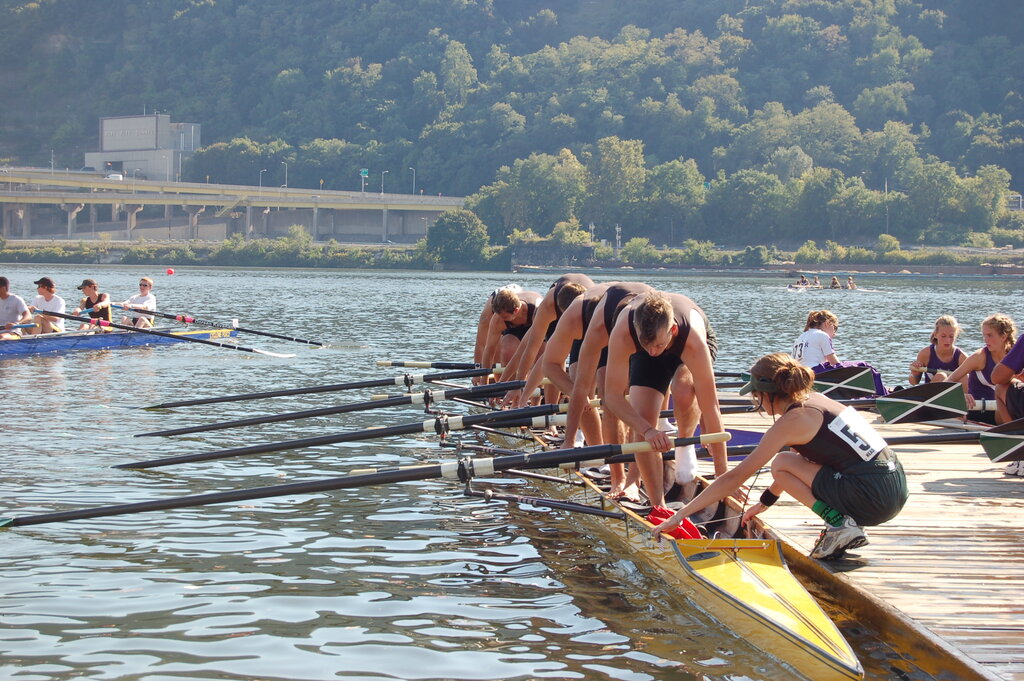Crew team getting into boat