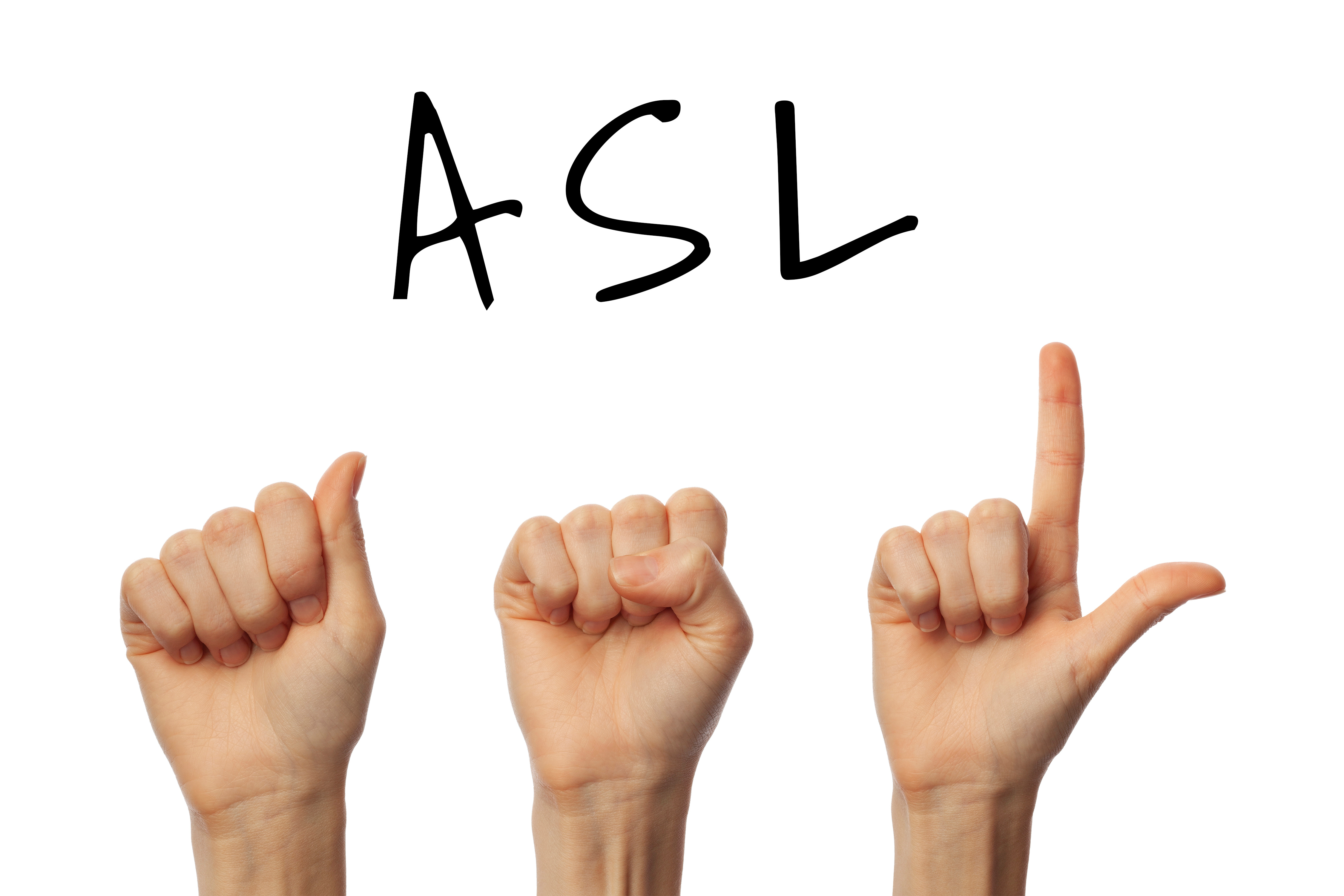 The acronym 'ASL' in sign language. 