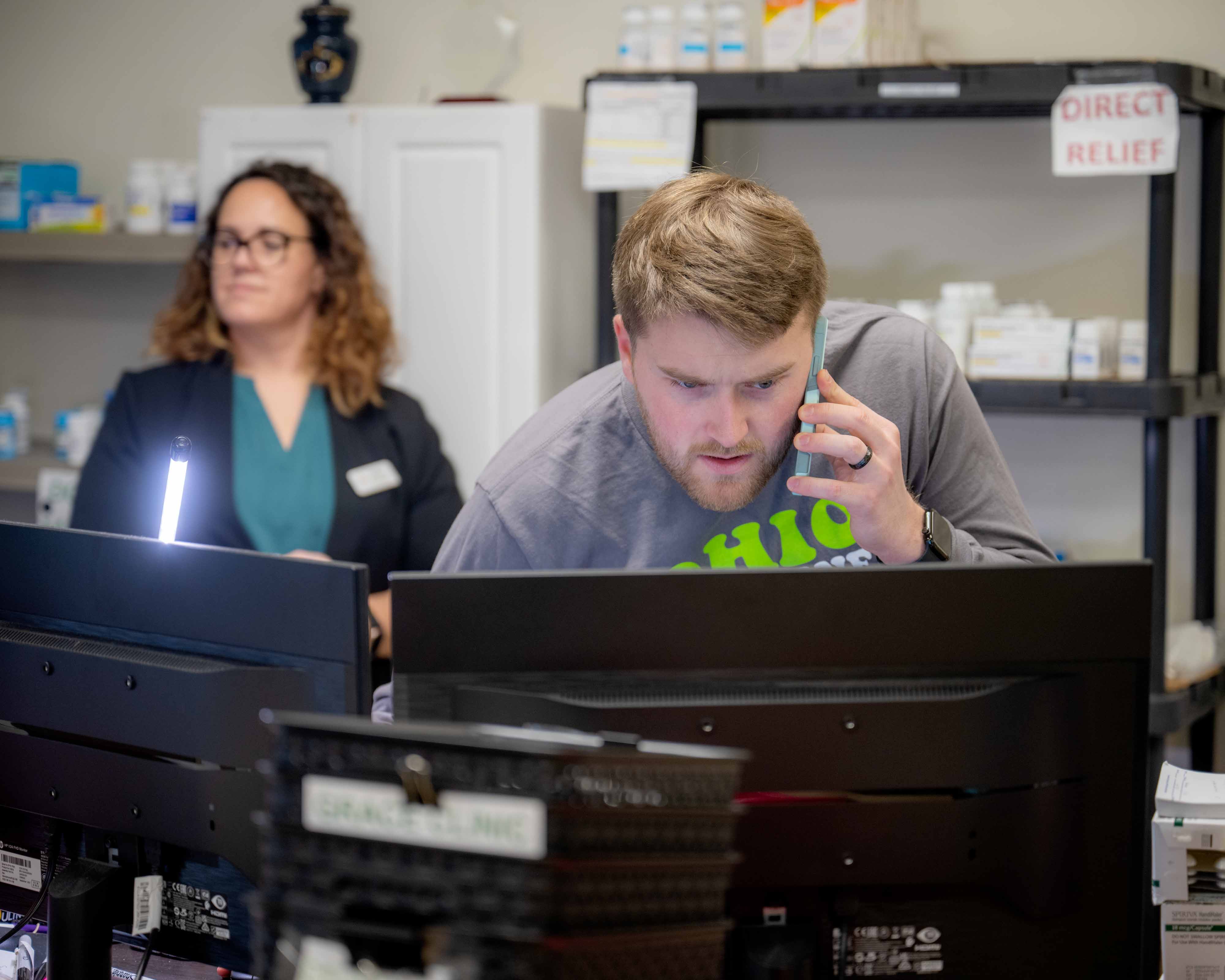 Medical students talk on the phone