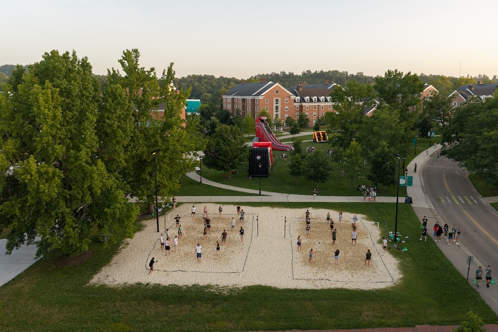 Overhead shot of the volleyball courts on South Green