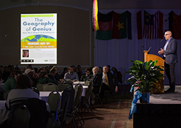 Members of the Ohio University and surrounding communities packed the Baker University Center Ballroom to hear from International Education Week keynote speaker Eric Weiner.