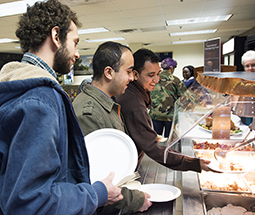 International students in the College of Health Sciences and Professions enjoy a Thanksgiving meal during the 2015 International Student Thanksgiving Dinner.