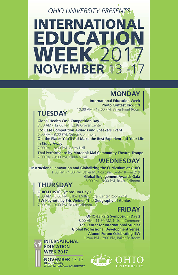 Ohio University will celebrate International Education Week (IEW) 2017 Nov. 13-17 with a wide range of events focused on the importance of a global education.