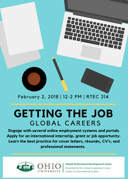 Getting The Job - Global Professional Development Series event, Feb. 2, 12:00 p.m., RTEC 314