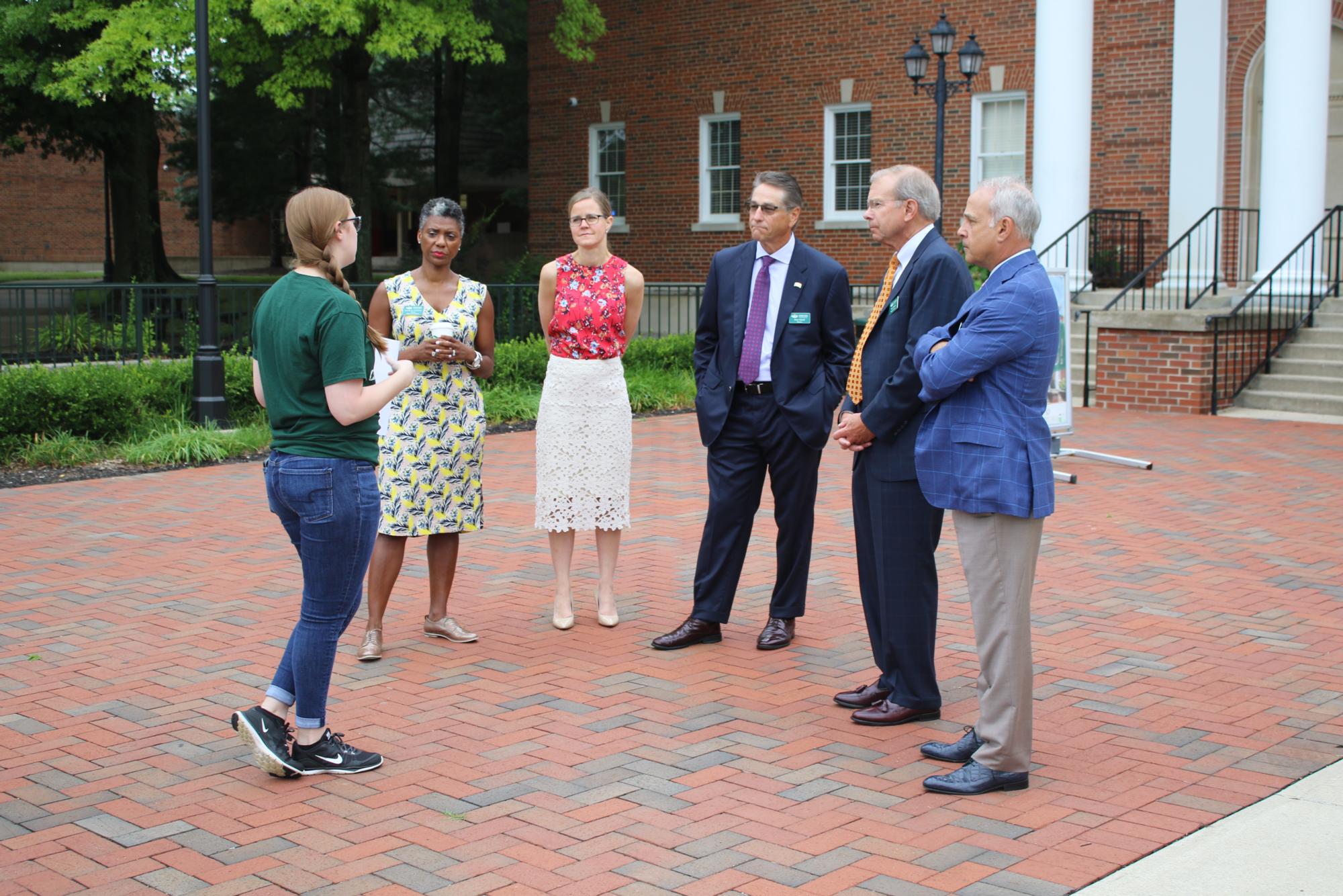 Board of Trustees members talk about student life with Chillicothe campus tour guide, Olivia Rose, on June 22