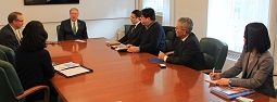 OHIO President M. Duane Nellis and OHIO representatives Chris Thompson and Ji-Yeung Jang meet with representatives from Iwate Prefectural University.