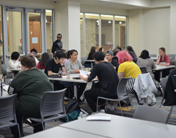 Ohio University students and faculty participate in the Feb. 19 International Conversation Hour inside Jefferson Hall.