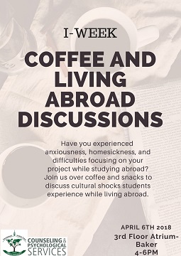 Living Abroad Discussions, April 6, 4 p.m., Third Floor Atrium, Baker University Center