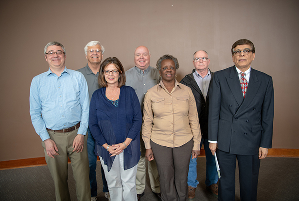 Pictured are seven of the 12 OHIO administrators honored for 30-35 years of service to Ohio University.