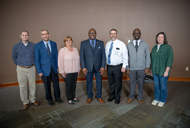 Pictured are seven of the nine OHIO administrators honored for 25 years of service to Ohio University.