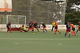 The Netherlands' goalkeeper blocks a shot from Team USA during their game on Saturday, July 28.