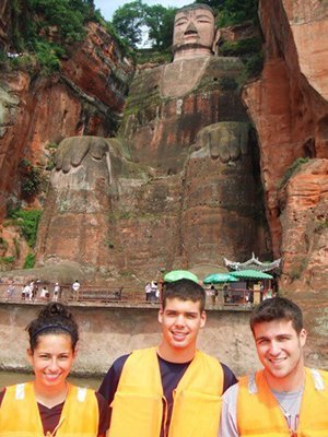 (From left) Beth K. Stocker Cutler Scholar Jordan Templeton, BBA ’10; College of Business alumnus Bill McCormick, BBA ’08; and Dr. James H. and Nellie Rowley Jewell Cutler Scholar John Simmons, BBA ’10, are pictured in China where, as OHIO undergraduates, they are participated in a College of Business global competitiveness program.