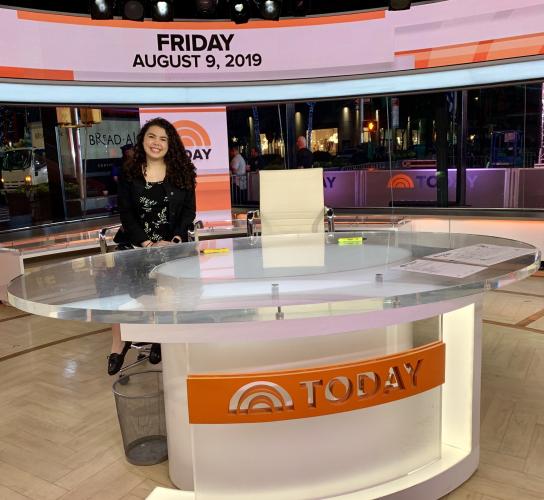 Caitlin Hunt at the Today Show desk on her final day.