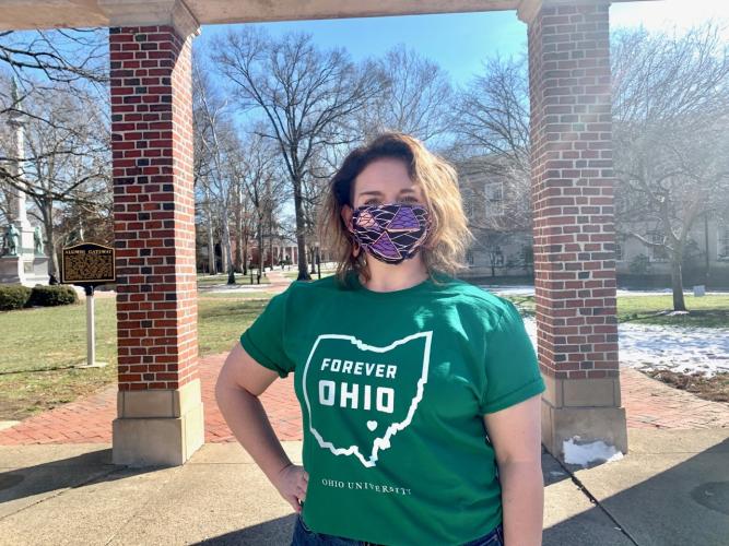 Woman wearing Forever OHIO t-shirt 
