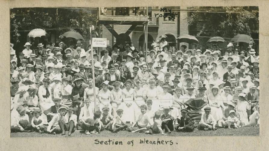 A photo of the Grandstand bleachers at the Centennial Pageant, 1915