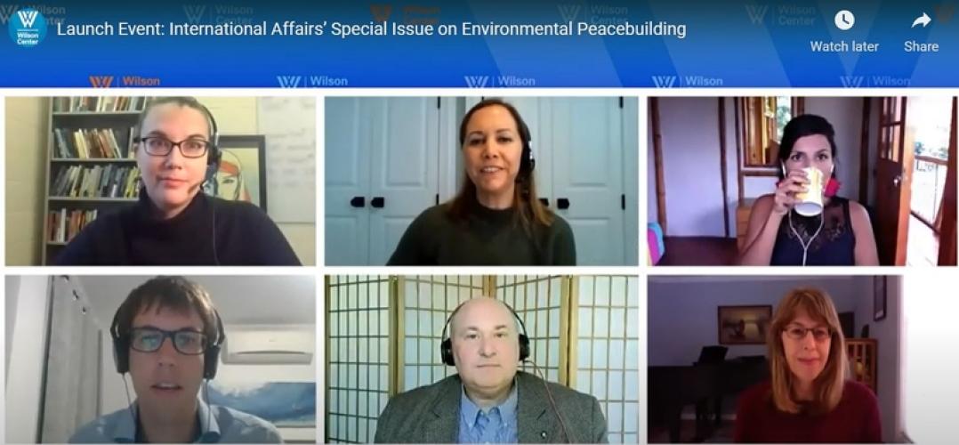 Six professionals attending webinar on environmental peacebuilding