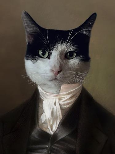 An image of a cat in a formal suit