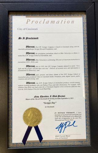 The City of Cincinnati officially proclaimed Sept. 6, 2023, as "Scripps Day" 