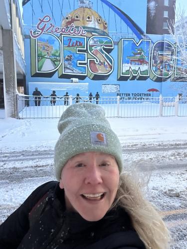 Rachel Mummey in snowy Des Moines before the Iowa Caucus held on January 15, 2024