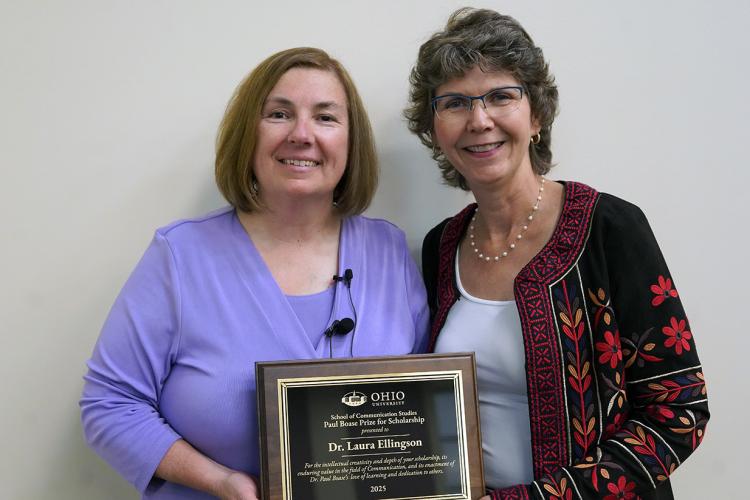 Ann Frymier, EdD, professor and director of Communication studies with the 2025 Paul Boase Prize Recipient Laura Ellingson, Ph.D. on September 15, 2025
