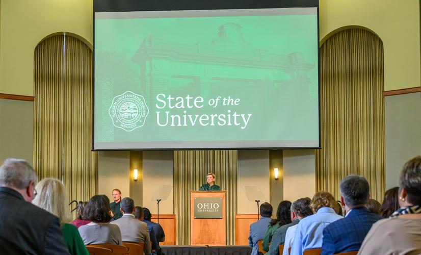 President Gonzalez speaks at the 2025 State of the University address.