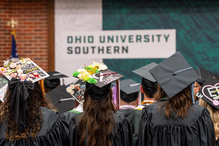 rear view of graduates in caps and gowns