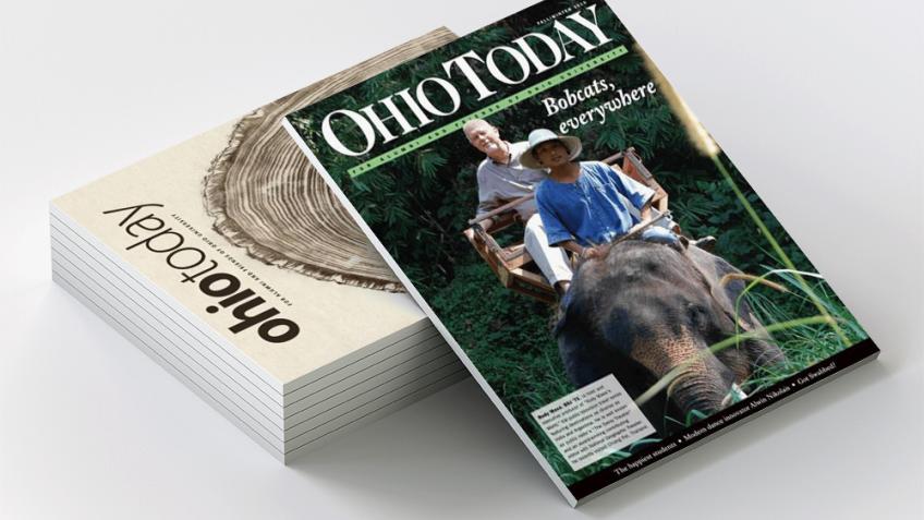 two older print editions of Ohio Today magazine stacked on one another