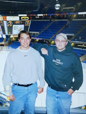 (From left) Matt Good, BSME ’02, and Mike Medley, BSEE ’01, are pictured in 2000 when they were both students in Ohio University’s Russ College of Engineering and Technology. 
