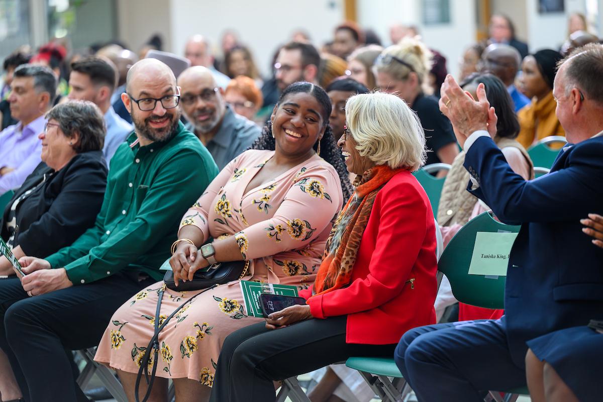 Former HCOM dean Barbara Ross-Lee laughs with audience members