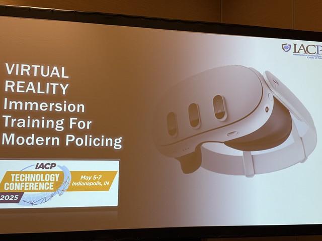 A slide that says Virtual Reality Immersion Training for Modern Policing - LAPC Technology Conference 2025