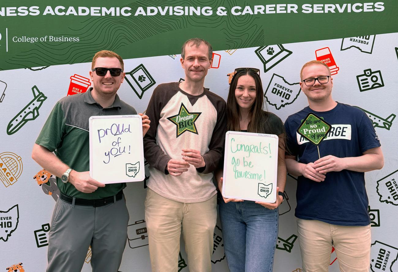 OHIO's COB professional staff from left to right we have, Luke Edwards, Dean Pidcock, Katie Thomson and Zac Zemrock-van der Meer.
