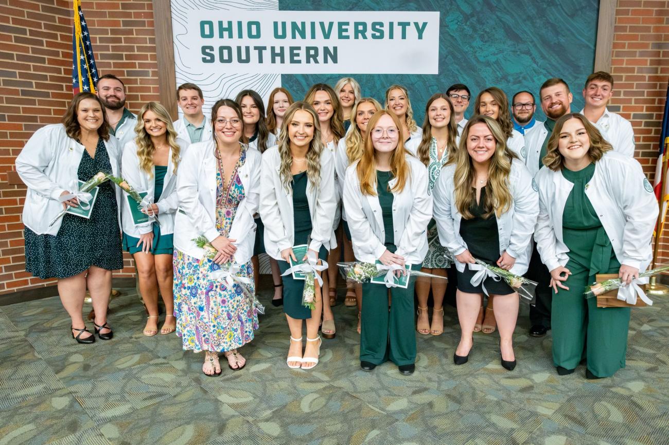 OHIO Southern nursing students stand together for a group photo